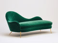 Chaise longue tapizada en terciopelo 180x76x88 cm - Verde esmeralda y dorado - Respaldo ondulado y diseño contemporáneo