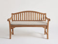 Banco de jardín - Madera maciza y asiento tapizado 145 x 60 x 92 cm - Natural-Beige - Diseño clásico con respaldo curvo y reposabrazos