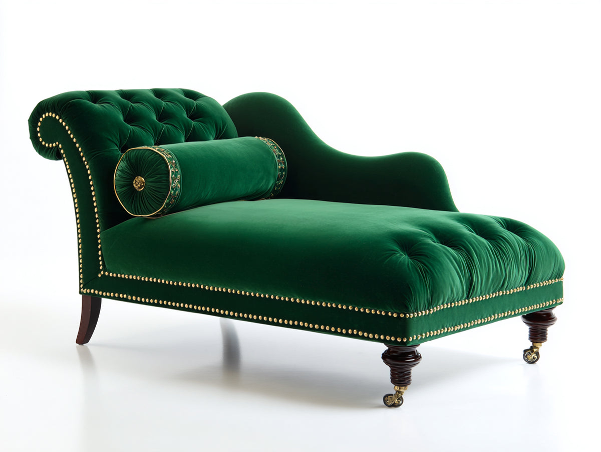 Chaise longue de terciopelo 190x82x92 cm - verde esmeralda - estilo clásico capitoné para salón