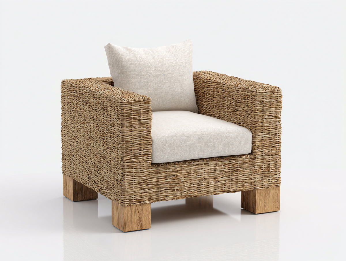 Sillones de ratán - Ratán tejido y estructura de madera 85 x 80 x 75 cm - Natural-Beige - Diseño rústico con reposabrazos