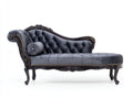 Chaise longue tapizada en terciopelo 182x80x105 cm - Gris antracita y madera negra - Respaldo capitoné con estructura tallada