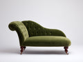 Chaise longue tapizada en terciopelo 175x72x88 cm - Verde oliva y madera oscura - Respaldo capitoné y diseño clásico