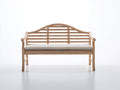 Banco de jardín de madera 140x62x96 cm - Madera natural y beige claro - Respaldo curvo de listones y asiento acolchado