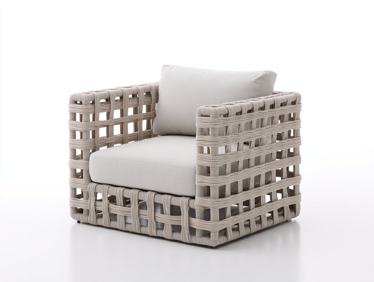 Sillón de ratán 96x86x78 cm - Beige claro-Blanco roto - Diseño moderno con tejido abierto