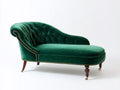 Chaise longue tapizada en terciopelo 180x78x90 cm - Verde esmeralda y madera oscura - Respaldo capitoné con detalles dorados