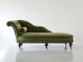 Chaise longue tapizada en terciopelo 190x80x90 cm - Verde oliva-Marrón oscuro - Diseño clásico con capitoné y flecos decorativos