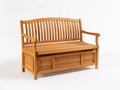 Banco de jardín de madera con almacenamiento 130x60x92 cm - Marrón miel - Respaldo de listones y asiento abatible