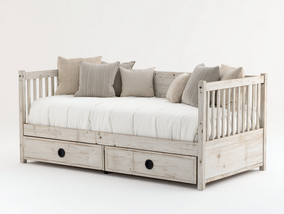 Sofás cama - Madera de pino 200 x 90 x 85 cm - Color blanco natural - Diseño nórdico con cajones de almacenamiento