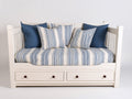 Sofá cama de madera con 2 cajones 205x100x90 cm - Blanco y azul - Diseño de listones con almacenamiento integrado