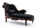 Chaise longue tapizada en terciopelo 190x82x105 cm - Negro-Marrón oscuro - Diseño barroco con capitoné y madera tallada