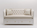 Sofás cama de madera y tela 210x90x95 cm - blanco-blanco crema - diseño clásico con 2 cajones para salón y dormitorio