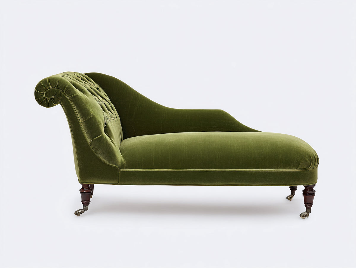 Chaise longue de terciopelo 185x75x92 cm - verde oliva - estilo clásico con respaldo capitoné