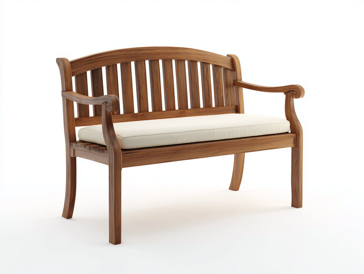 Banco de jardín de madera 150x60x92 cm - marrón - diseño clásico con respaldo curvo y reposabrazos para exterior