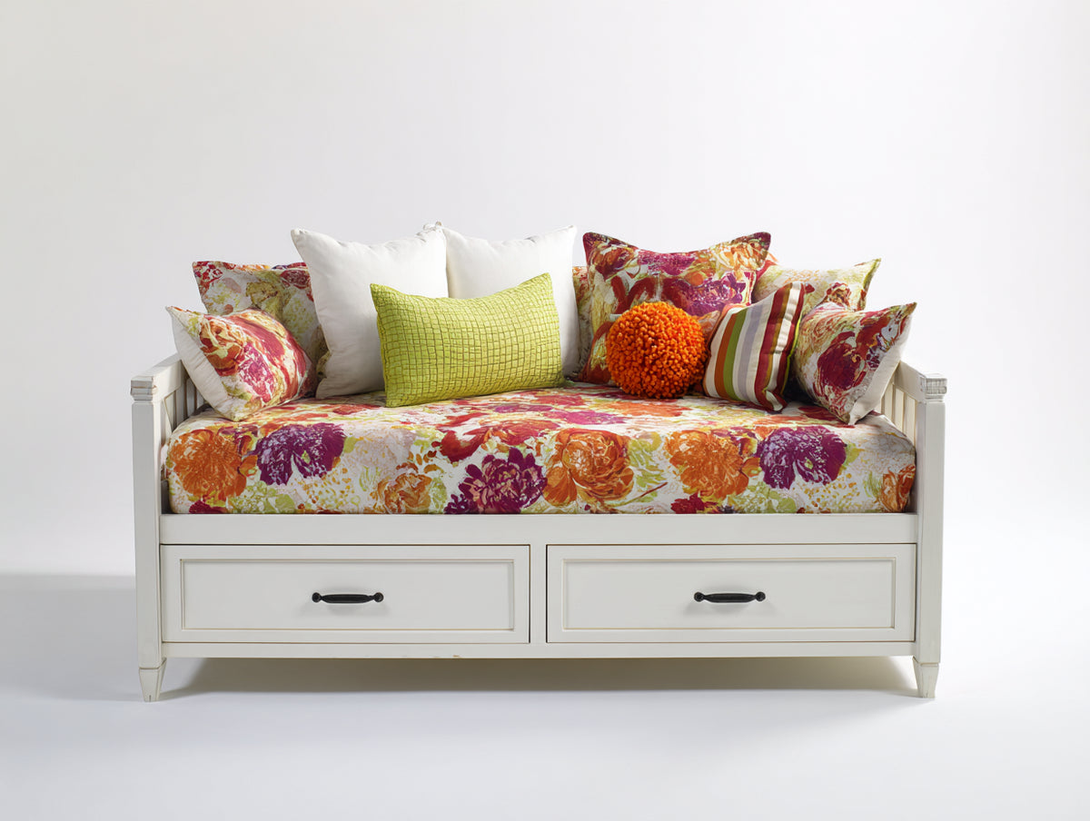 Sofás cama de madera y tela 200x85x90 cm - blanco y estampado floral - para salón con función cama