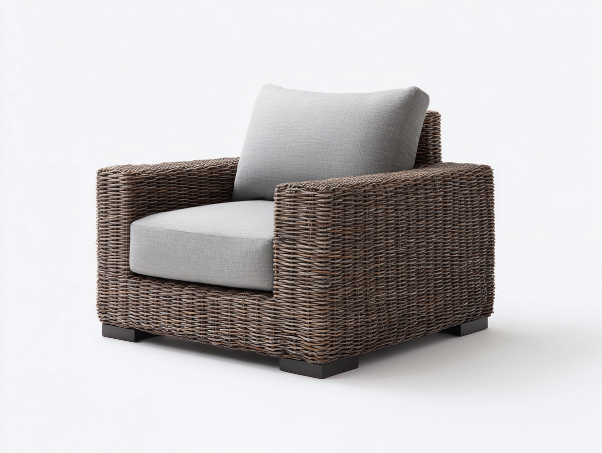 Sillones de ratán 86x82x80 cm - marrón oscuro-gris claro - diseño natural para salón y terraza cubierta