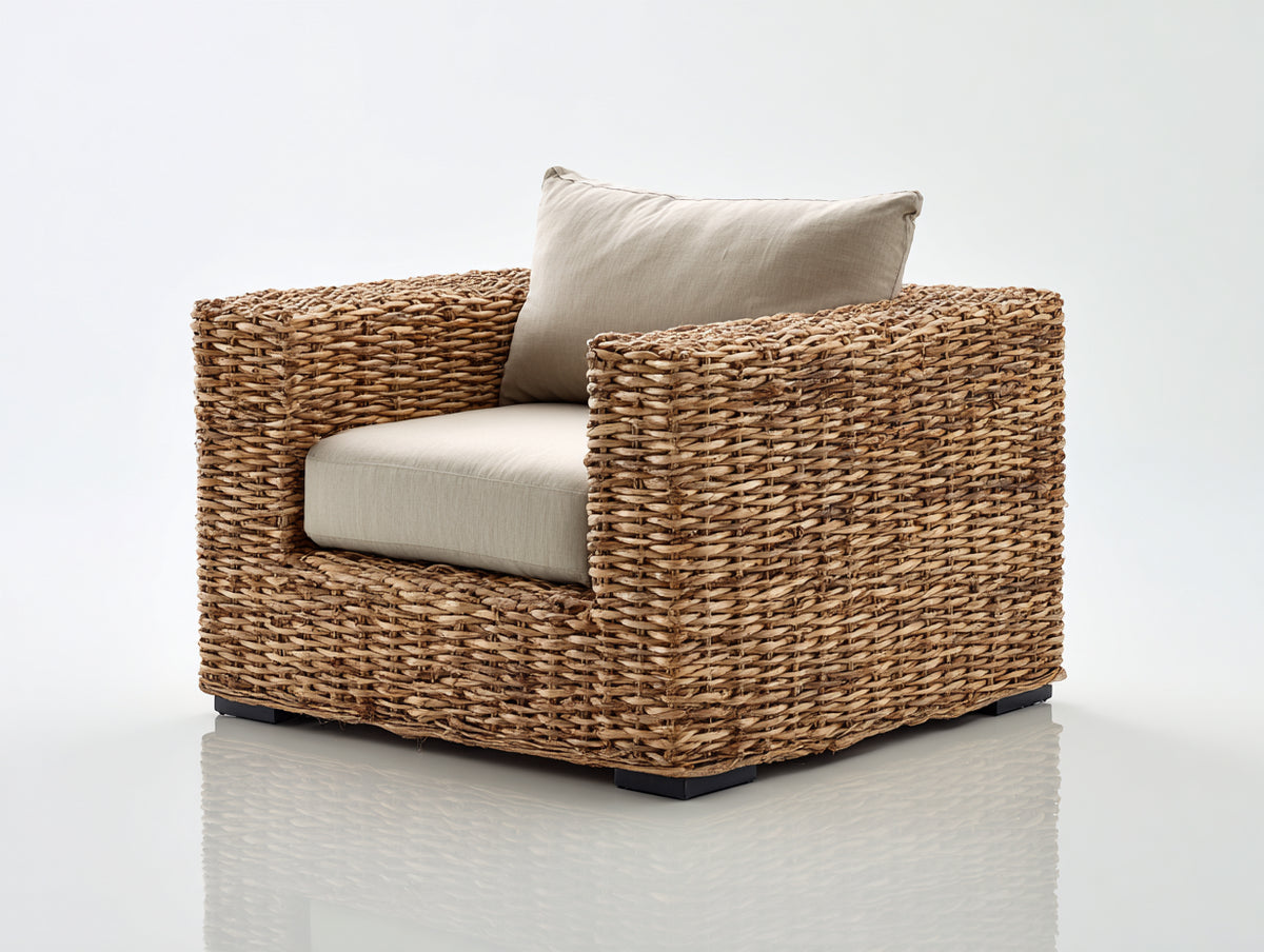 Sillones de ratán 88x84x78 cm - marrón-beige - diseño natural para salón y terraza cubierta