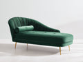 Chaise longue - Estructura de madera y tapizado de terciopelo 180 x 75 x 85 cm - Verde oscuro-Dorado - Diseño moderno con respaldo curvo