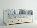 Sofá cama de madera con 2 cajones 210x100x92 cm - Blanco y azul - Diseño clásico con almacenamiento integrado