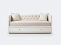 Sofá cama de madera tapizado 200x90x85 cm - Blanco-Beige - Diseño moderno con 2 cajones