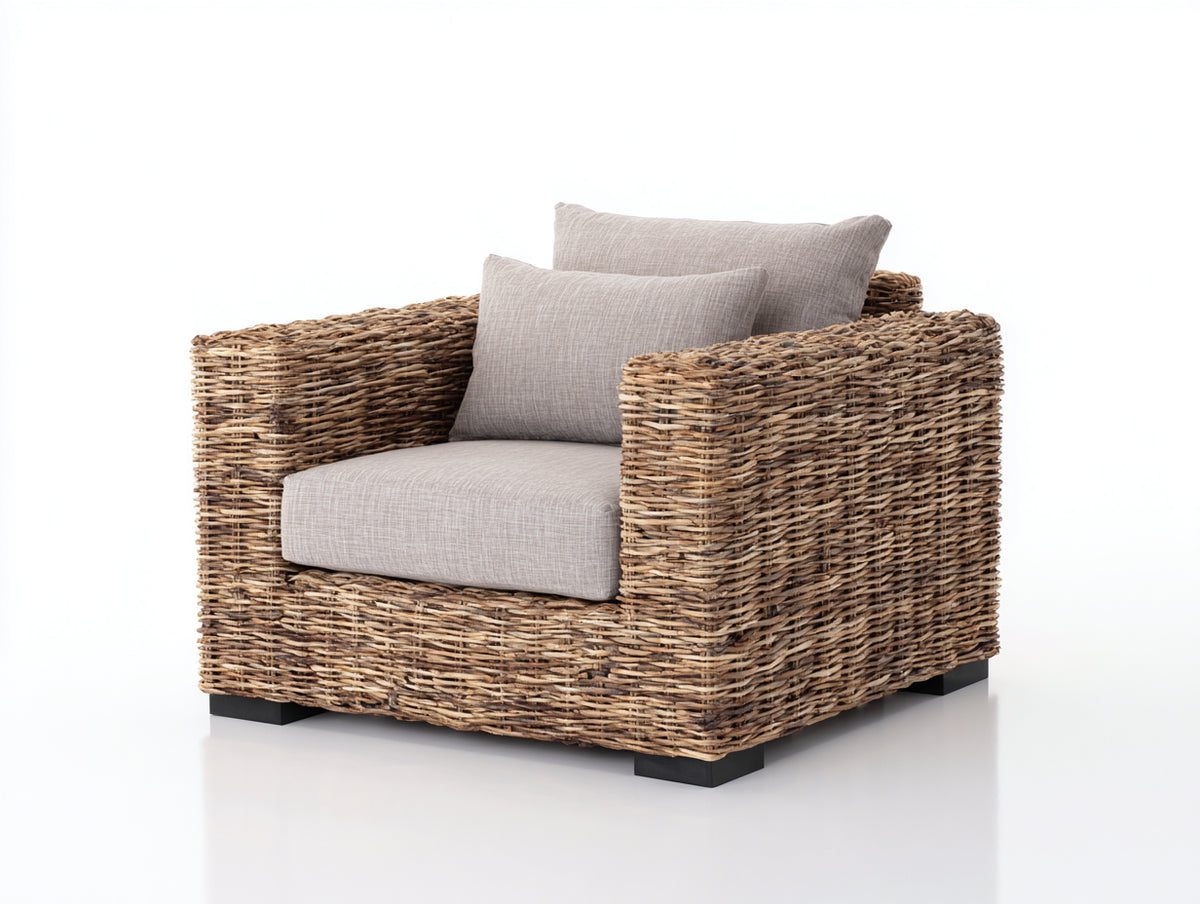 Sillones de ratán - Ratán tejido y estructura de madera 92 x 88 x 82 cm - Marrón-Beige - Diseño rústico con reposabrazos rectos
