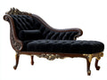 Chaise longue tapizada en terciopelo 185x82x112 cm - Negro marrón oscuro y dorado - Estructura tallada con capitoné clásico