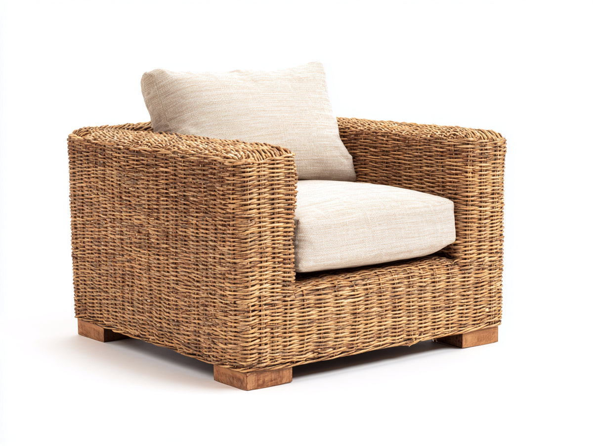 Sillones de ratán 85x80x75 cm - marrón-beige - diseño natural para salón y terraza cubierta