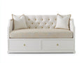 Sofás cama - Estructura de madera y tapizado de tela 190 x 90 x 95 cm - Blanco-Beige - Diseño clásico con 2 cajones