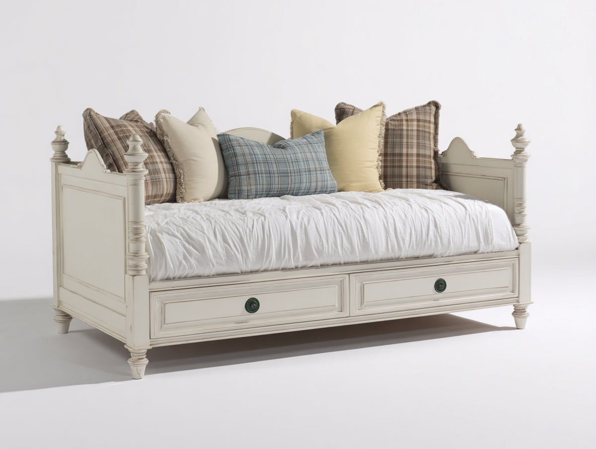 Sofás cama - Madera y tapizado de tela 200 x 90 x 110 cm - Color blanco - Diseño clásico con cajones de almacenamiento