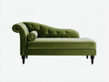 Chaise longue tapizada en terciopelo 185x78x88 cm - Verde oliva-Negro - Diseño clásico con capitoné y respaldo curvo