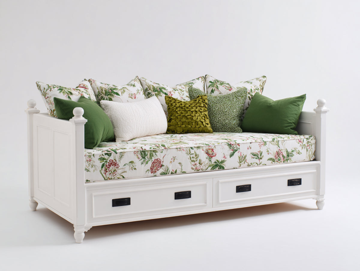 Sofás cama de madera y tela 205x92x90 cm - blanco-verde - diseño clásico con 2 cajones para salón y dormitorio