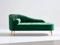 Chaise longue tapizada en terciopelo 190x80x85 cm - Verde esmeralda-Dorado - Diseño moderno con respaldo curvo
